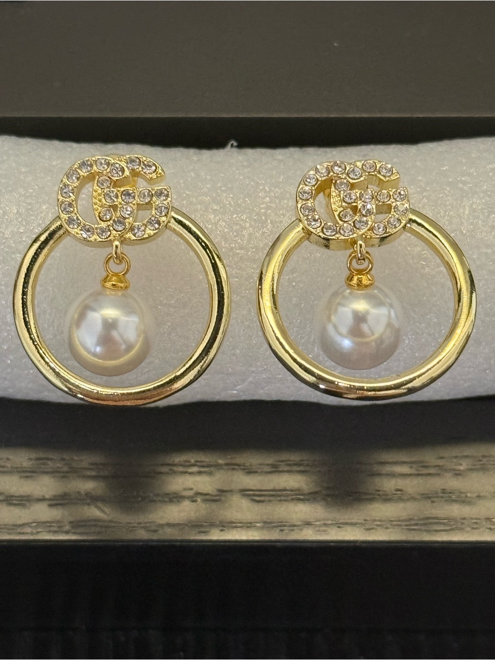 Gold Pearl Drop GG-Inspired Hoop Earrings